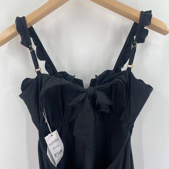 SOLIDO SWIMWEAR Swimsuit Size Small One Piece Black NWT Ruffle Tie Back Swim - Picture 8 of 15